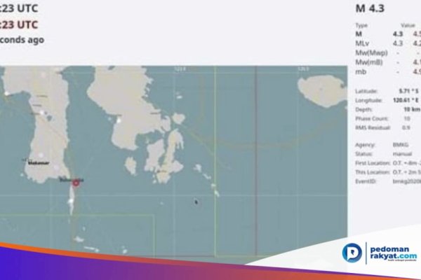 Gempa 4,3 SR Guncang Kepulauan Selayar