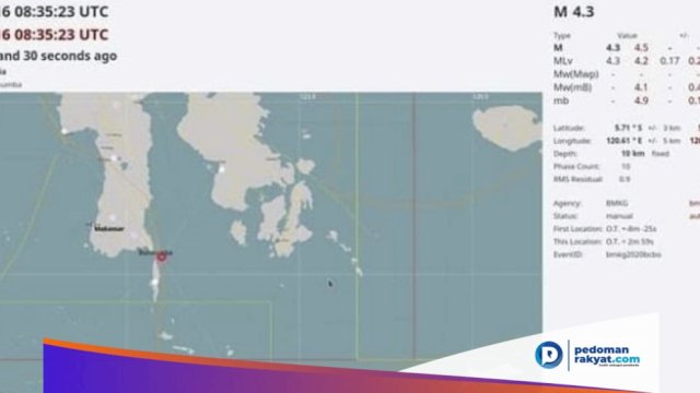 Gempa 4,3 SR Guncang Kepulauan Selayar