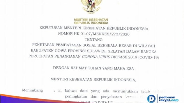 Setelah Makassar, Kemenkes Setujui PSBB di Gowa