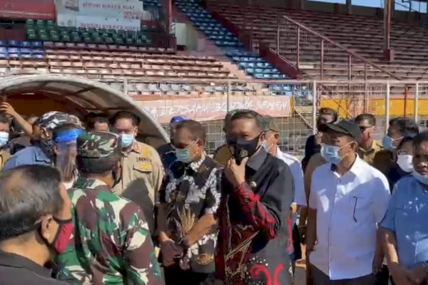 Gubernur Nurdin Bareng Ketua YOSS Tinjau Progres Taksasi Stadion Mattoanging 