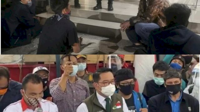 Gubernur Jateng Ganjar Pranowo dan Gubernur Jabar Ridwan Kamil temui massa yang tolak UU Cipta Kerja (ist)