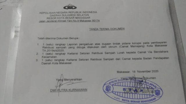 Bukti pelaporan di polrestabes Makassar