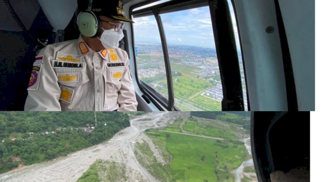 Pantau Sulsel dari Helikopter, Gubernur Nurdin Harap Ada Kajian Komprehensif untuk Atasi Banjir