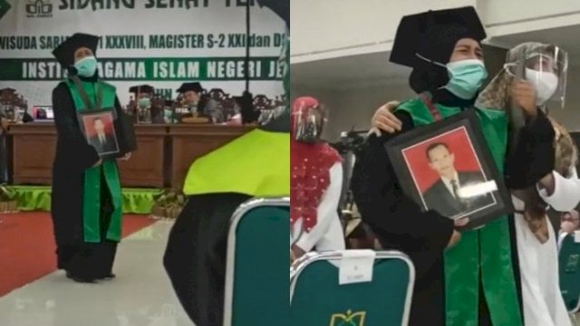 Bikin Haru, Sang Istri Gantikan Wisuda Suaminya yang Meninggal, Bawa Fotonya Sambil Nangis