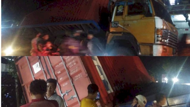 Truk kontainer menabrak pemotor di Poros Malino-Gowa 