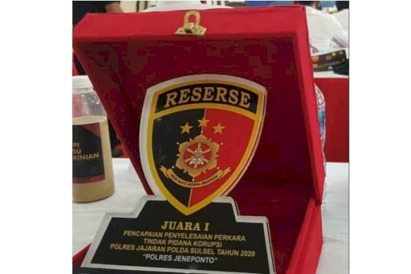 Top! Polres Jeneponto Sulsel Raih Penghargaan Terbaik Penanganan Kasus Korupsi