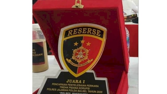 Top! Polres Jeneponto Sulsel Raih Penghargaan Terbaik Penanganan Kasus Korupsi