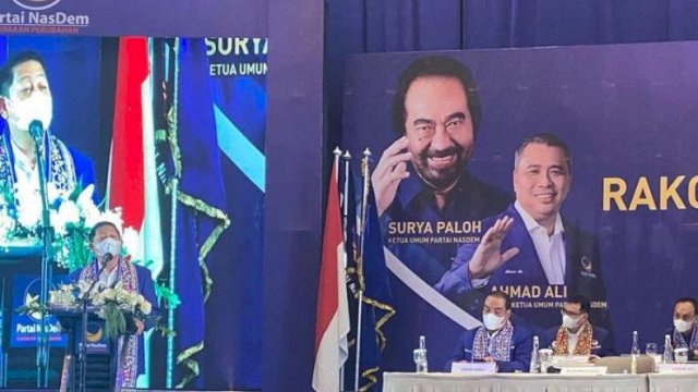 Ketua DPW NasDem Sulsel yang juga Ketua DPP NasDem Bidang OKK, Rusdi Masse, bicara di Rakorwil dan Workshop DPW NasDem Sumatera Selatan, Minggu (20/3/2021).