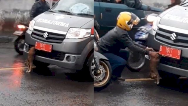 Tangkapan layar seorang pengendara motor yang hadang mobil ambulans