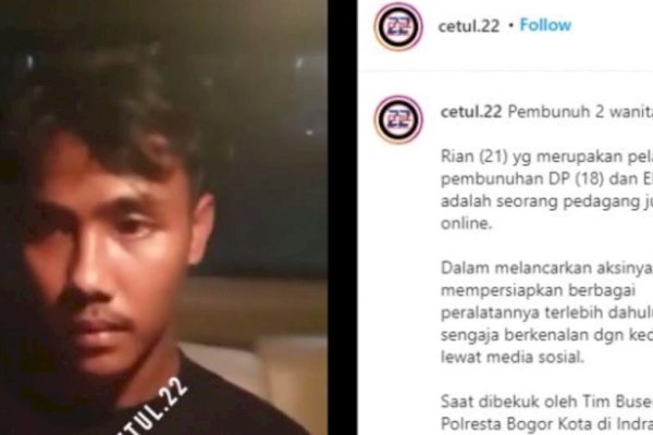 Begini Wajah Rian, Si Pembunuh Sadis 2 Wanita di Bogor 