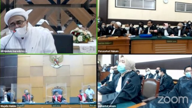 Tangkapan layar live zoom sidang perdana Habib Rizieq Shihab, Selasa (16/3/2021).