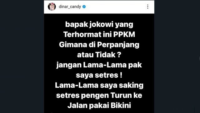 Tangkapan layar IG Dinar Candy.