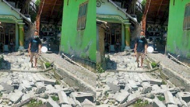 kondisi bangunan milik warga yang rusak akibat gempa di Touna Sulteng.