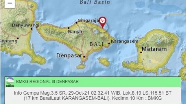 Gempa Bumi Magnitudo 3,5 Guncang Karangasem Bali