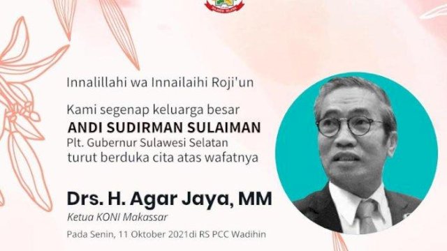 Plt Gubernur Sulsel Andi Sudirman Ucapkan Belasungkawa Meninggalnya Ketua KONI Makassar