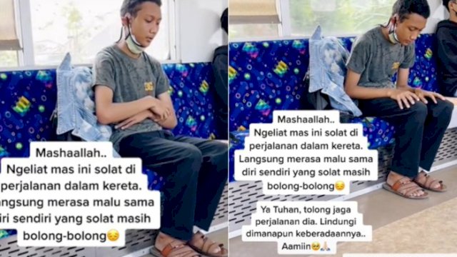 Viral, Pria Shalat dalam Posisi Duduk di KRL, Netizen Akui Tertampar dan Nangis