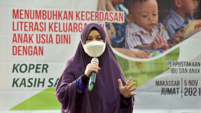 Tiba di Perpustakaan Ibu dan Anak, Bunda Paud Pemprov Sulsel Disambut Anak-anak Downsindrome