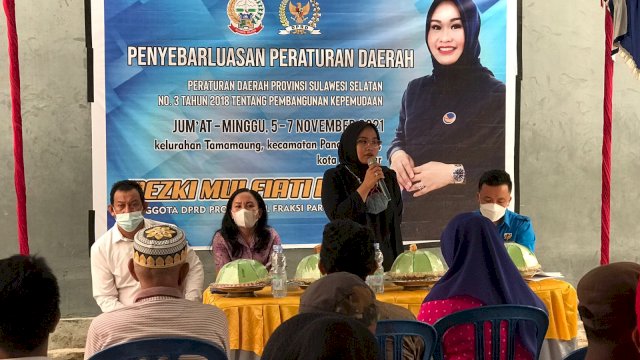 Legislator DPRD Sulsel dari Fraksi NasDem, Rezki Mulfiati Lutfi, gelar sosialisasi perda.