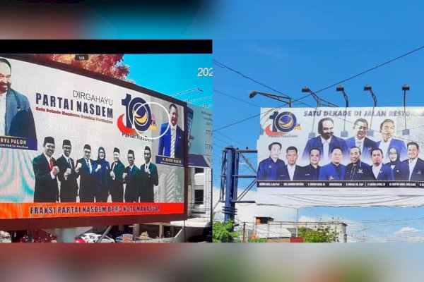 HUT ke-10, Puluhan Ribu Baliho Bertuliskan ‘Satu Dekade Partai NasDem di Jalan Restorasi’ Tersebar ke Penjuru Sulsel