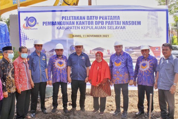 Kantor DPD NasDem Selayar Sulsel Bakal Berdiri Megah, Dilakukan Peletakan Batu Pertama di Momen HUT ke-10