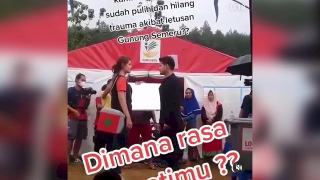 Proses syuting di lokasi pengungsian gunung Semeru, Lumajang.