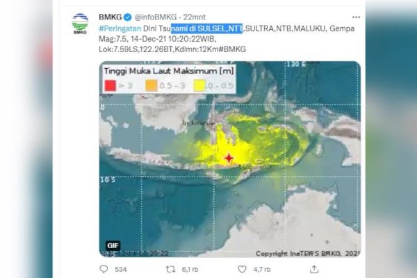 BREAKING NEWS! BMKG Wilayah IV Makassar Rilis Potensi Dini Tsunami, Termasuk Sulsel