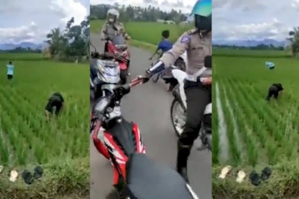 Ini Cerita Video Viral Pengendara Motor Tak Pakai Helm Pura-pura Garap Sawah Saat Bertemu Polantas