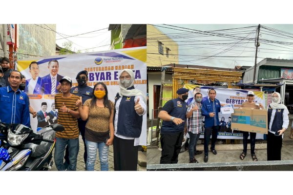 Rudianto Lallo-Cicu Keliling Lorong di Makassar Bagi-bagi Motor, TV dan Mesin Cuci, Warga: Terima Kasih Partai NasDem!