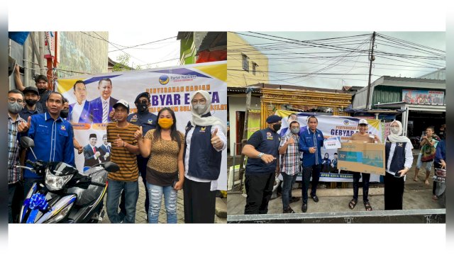 Rudianto Lallo-Cicu Keliling Lorong di Makassar Bagi-bagi Motor, TV dan Mesin Cuci, Warga: Terima Kasih Partai NasDem!