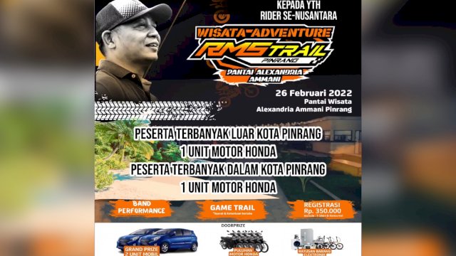 Wisata Adventure RMS Trail Pinrang, Sulsel, berhadiah mobil, motor, hingga ratusan barang elektronik.