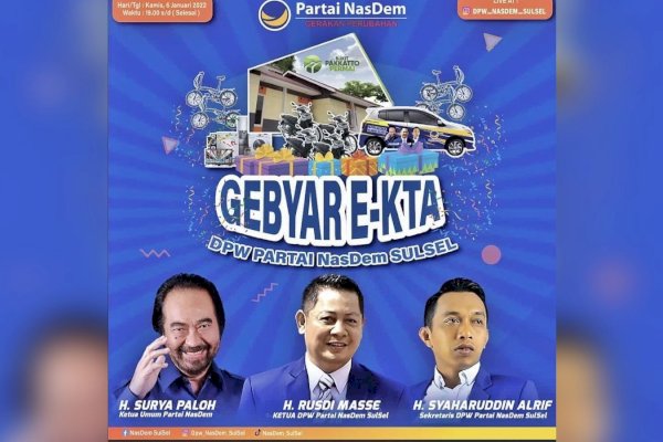 Buruan Daftar! Tak Hanya Rumah-Motor, Jelang Pengundian Gebyar e-KTA, NasDem Sulsel Siapkan Lagi Hadiah Mobil untuk Para Kader