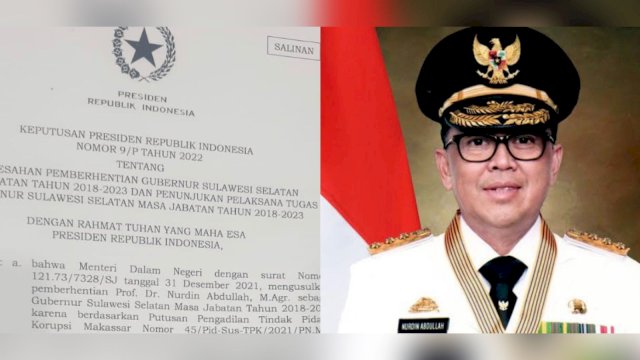 Nurdin Abdullah Resmi Diberhentikan jadi Gubernur Sulawesi Selatan Masa Jabatan Tahun 2018-2023.