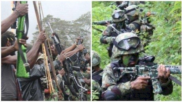 Ilustrasi Teroris KKB Papua dan TNI. (F-Int)