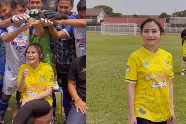 Turun ke Lapangan, Prilly Latuconsina Dipayungi Tangan Pemain Persikota