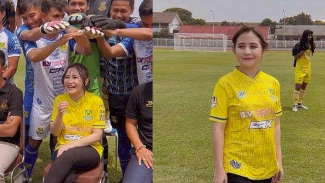 Turun ke Lapangan, Prilly Latuconsina Dipayungi Tangan Pemain Persikota