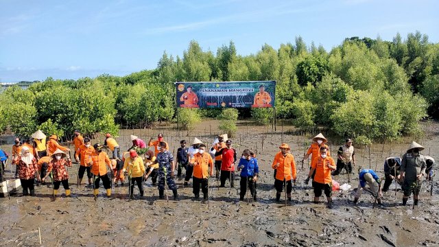 Aksi Penanaman mangrove Yang dilakukan Basarnas Sulsel.