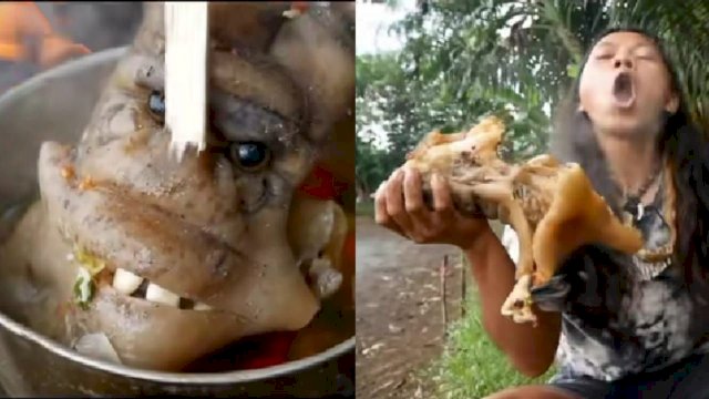 YouTuber Dede Inoen saat makan 'Raja Jin'.(F-INT)
