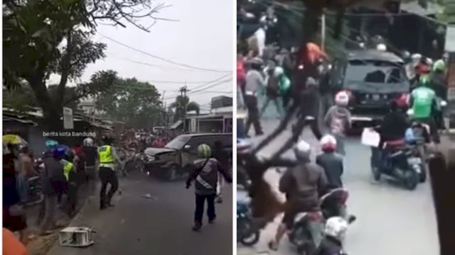 Mobil diamuk Massa di Bnadung.