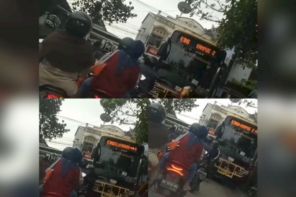 Bus Mamminasata Nekat Masuk Jalan Sempit di Makassar, Langsung Serempet Dua Motor