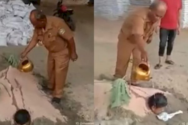 VIDEO: Aksi Bupati Pidie Obati Warganya dengan Cara Dikubur, Lalu Disiram Air