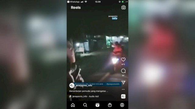 Potongan Video yang menunjukan aksi Geng motor di jeneponto sulsel.