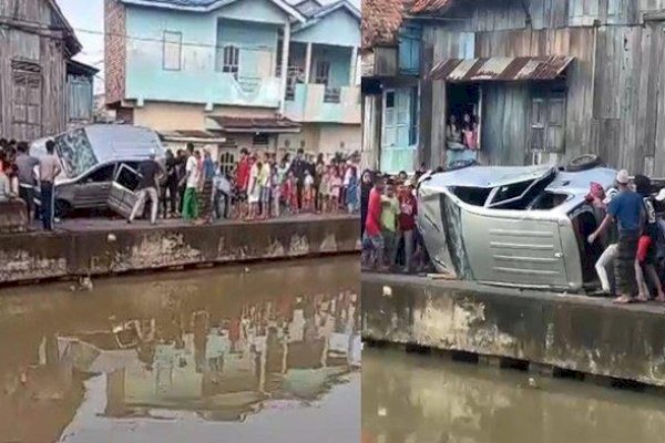 Viral! Ugal-ugalan Hingga Tabrak Pejalan Kaki, Sebuah Mobil Diceburkan ke Sungai oleh warga