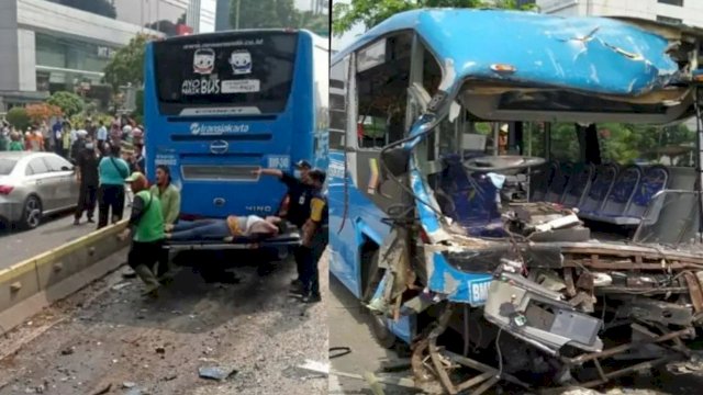 Ilustrasi Bus Transjakarta tabrakan.(F-INT)