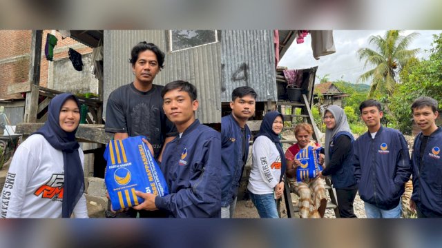 Pembalap Angga Sapurede Keliling Rumah Bagi Sembako Bareng NasDem Milenial RMS Pinrang.