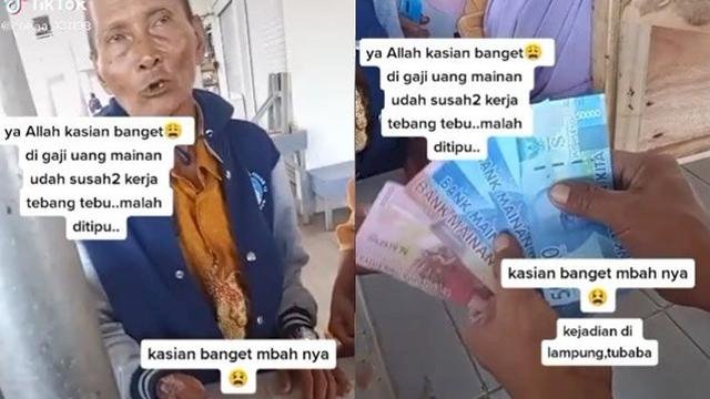 Kakek Penebang Tebu Ditipu Bos Gaji Dibayar dengan Uang Mainan.(F-INT)