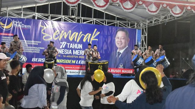 Ketua DPW NasDem Sulsel Rusdi Masse menggelar beragam lomba semarak 77 tahun Indonesia merdeka di rumah aspirasinya di Kabupaten Pinrang, Sulsel.