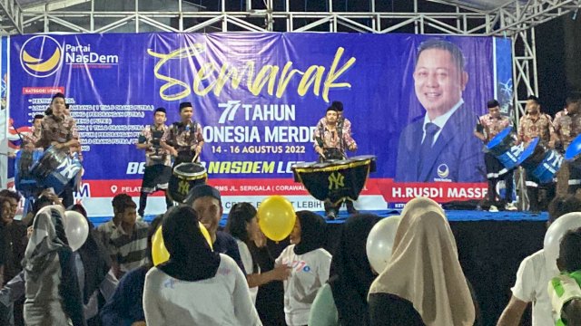 Bersama NasDem Lebih Baik, itulah tema lomba Semarak 77 Tahun Indonesia Merdeka yang digelar Ketua DPW NasDem Sulsel, Rusdi Masse (RMS) di Rumah Aspirasinya, Pinrang.