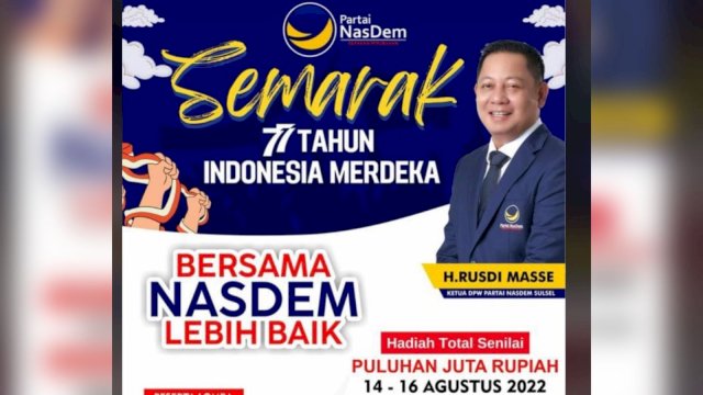 77 Tahun Indonesia Merdeka, Ketua NasDem Sulsel Rusdi Masse Satukan Warga Lewat Lomba, Hadiah Puluhan Juta!