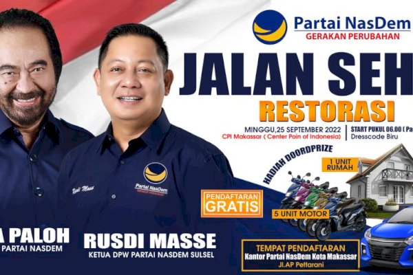 NasDem Sulsel Bersama Rakyat dalam Gelaran Jalan Sehat Restorasi, Hadiahnya Rumah, Mobil dan Motor