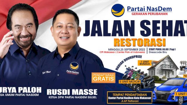 NasDem Sulsel Bersama Rakyat dalam Gelaran Jalan Sehat Restorasi, Hadiahnya Rumah, Mobil dan Motor